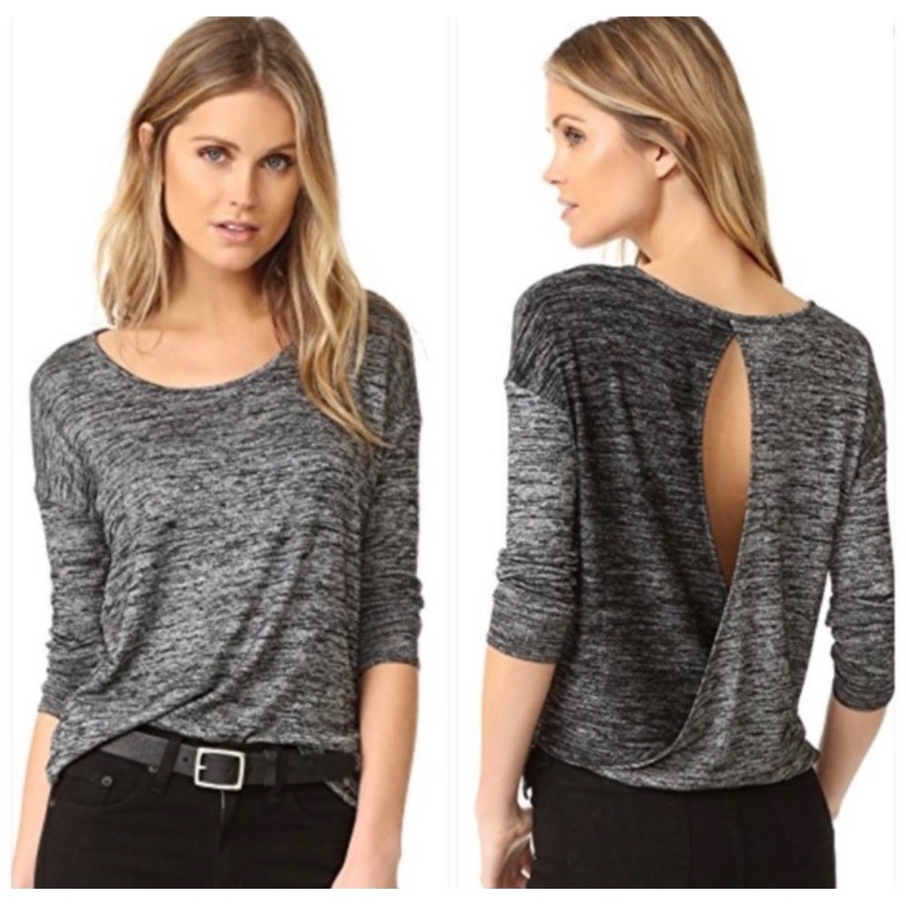 Rag & Bone Women Black Grey Space‎ Dye Open Back Crossover Top Size Large